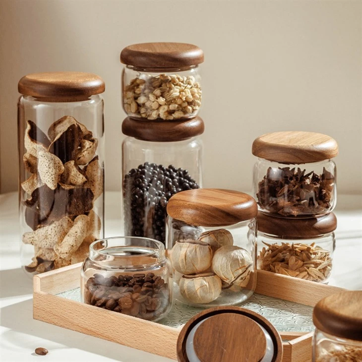 Glass Storage Jar Sealed With Acacia Wood Lid